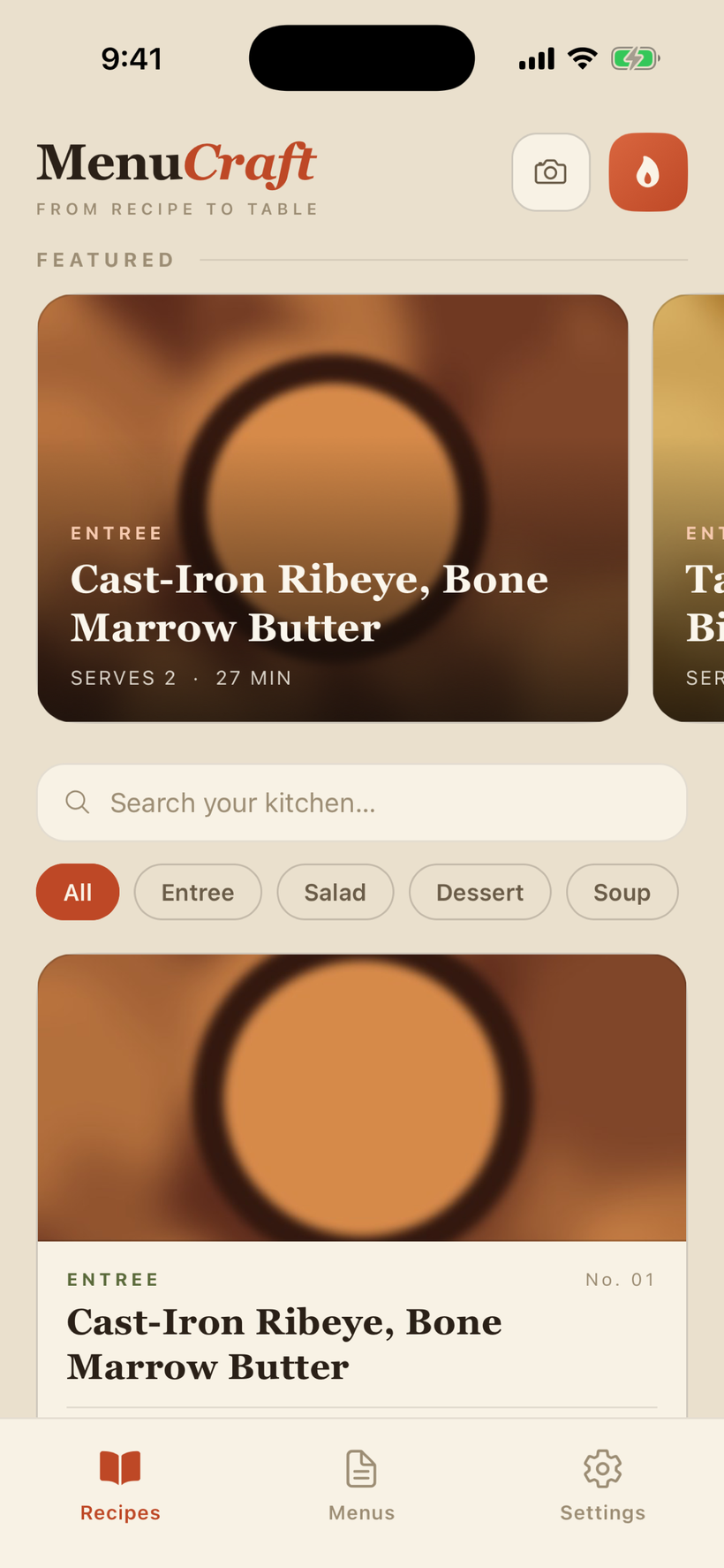 MenuCraft app screenshot